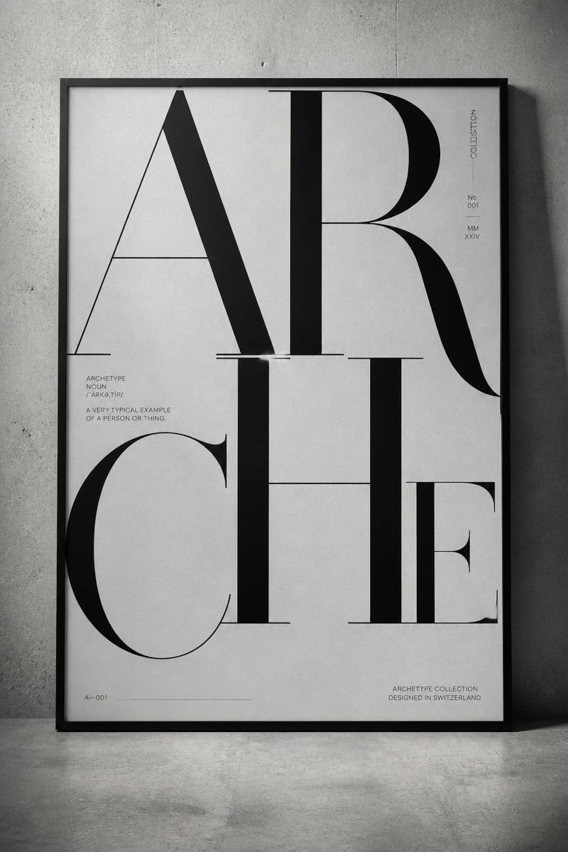 Oversized serif typography poster in a monochrome palette
